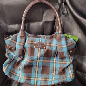 Kate Spade Stevie Charlton Street Satchel Tote in Teal Brown Plaid, Large bag